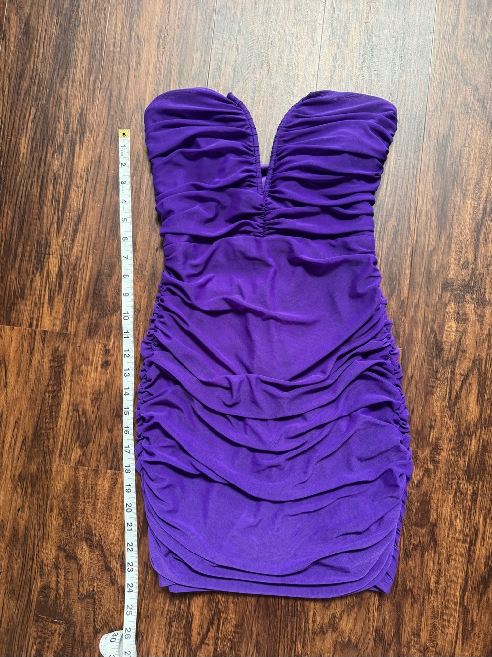 Strapless Purple Ruched Mini Dress - Picture 8 of 11